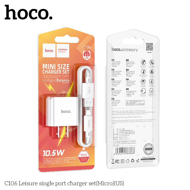 Bộ sạc Usb-Micro Hoco C106