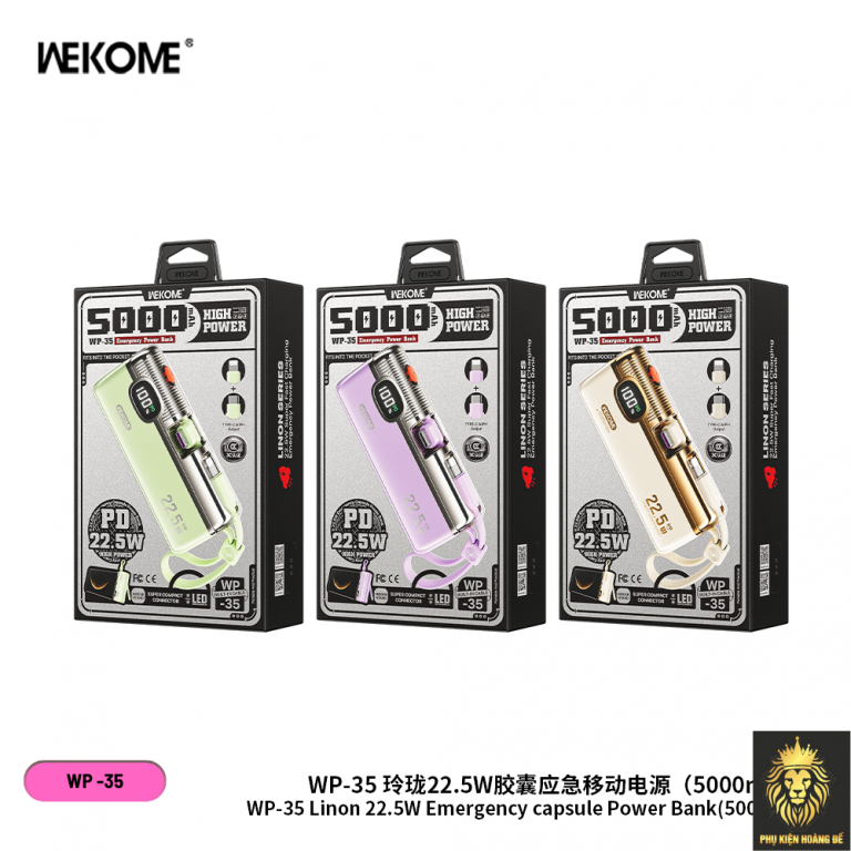 Sạc dự phòng Wekome WP-35 5000mah mini 1 đầu typeC + dây lighting