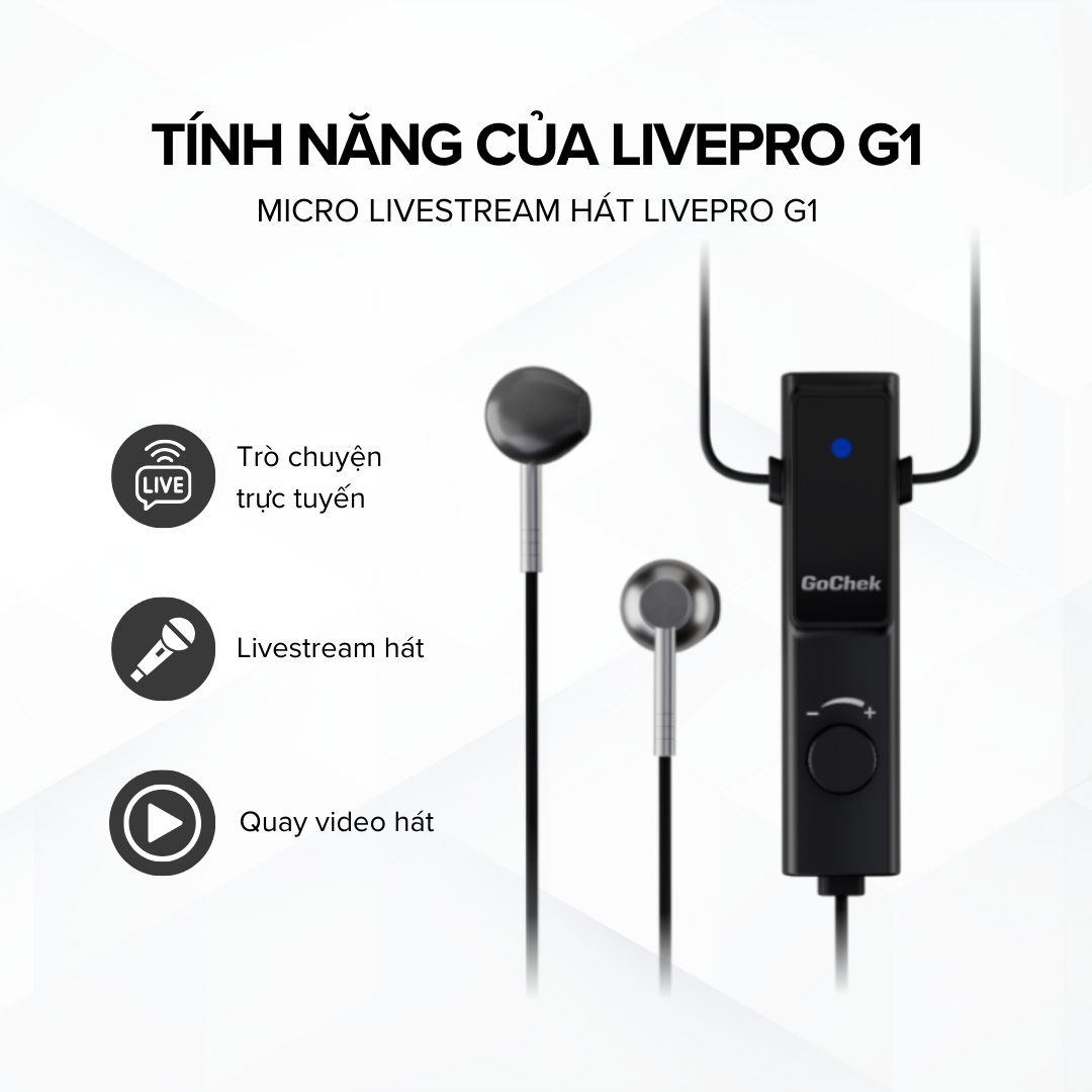 Micro thu âm Gocheck LivePro Sku G1 có dây, 2 đầu typeC + lighting