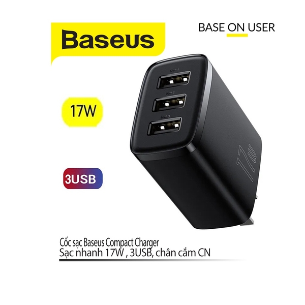 Cốc sạc 3 cổng baseus 17w