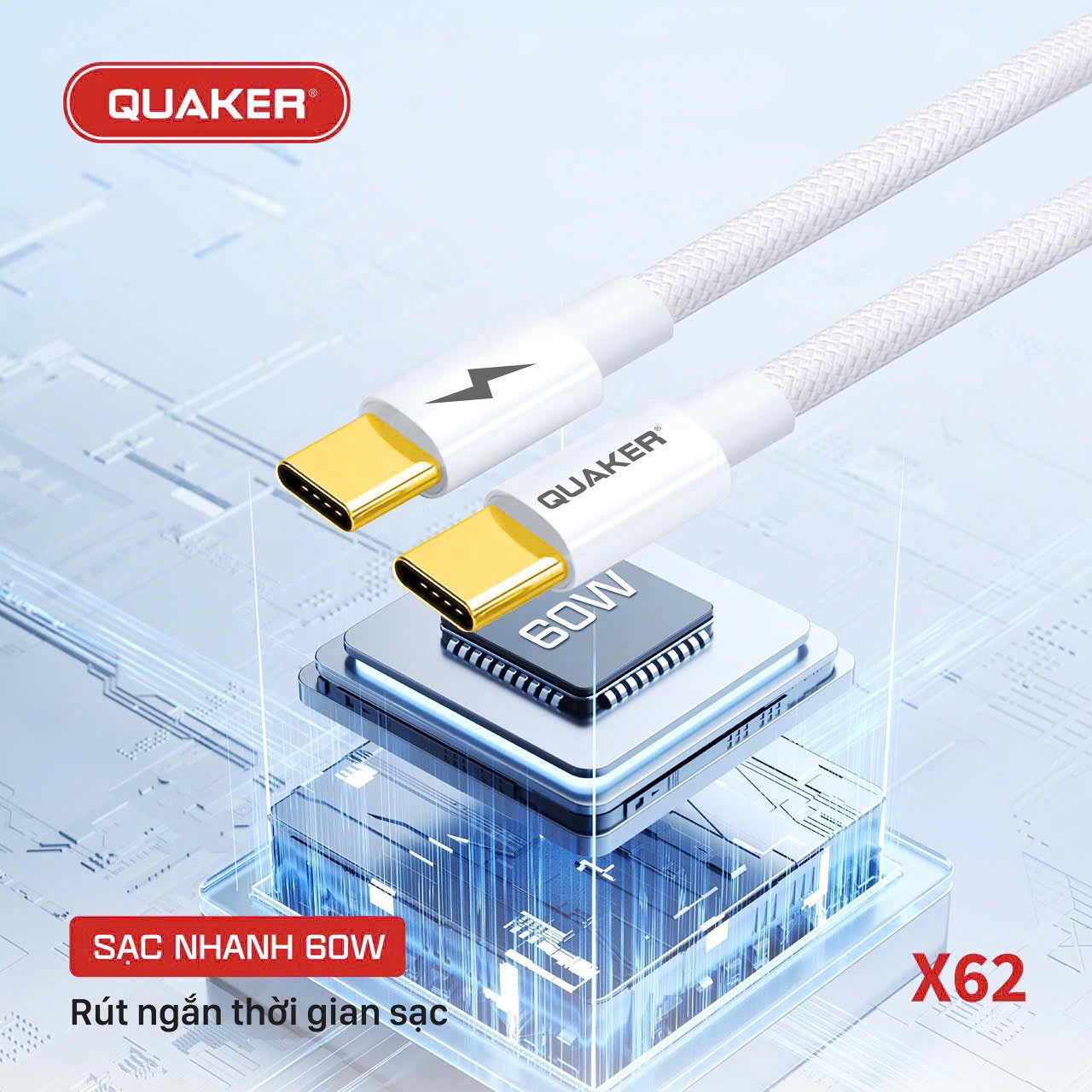 Cáp sạc TypeC-TypeC iPhone 15,16 Quaker X62 120 - Dây dù