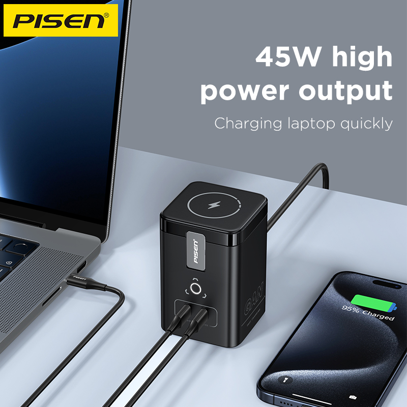Đế Trạm sạc Pisen TP-C25 45W GaN Desktop Magstation sạc được laptop, macbook