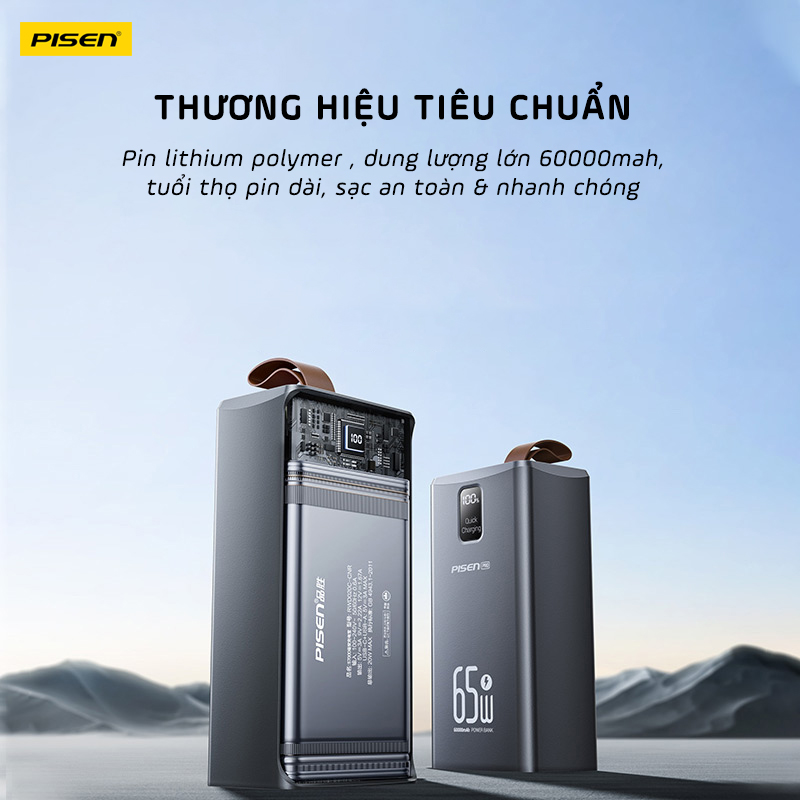 Sạc dự phòng Pisen TP-D24 PRO Digital PowerLap 65W 60000mAh sạc laptop, máy tính, macbook