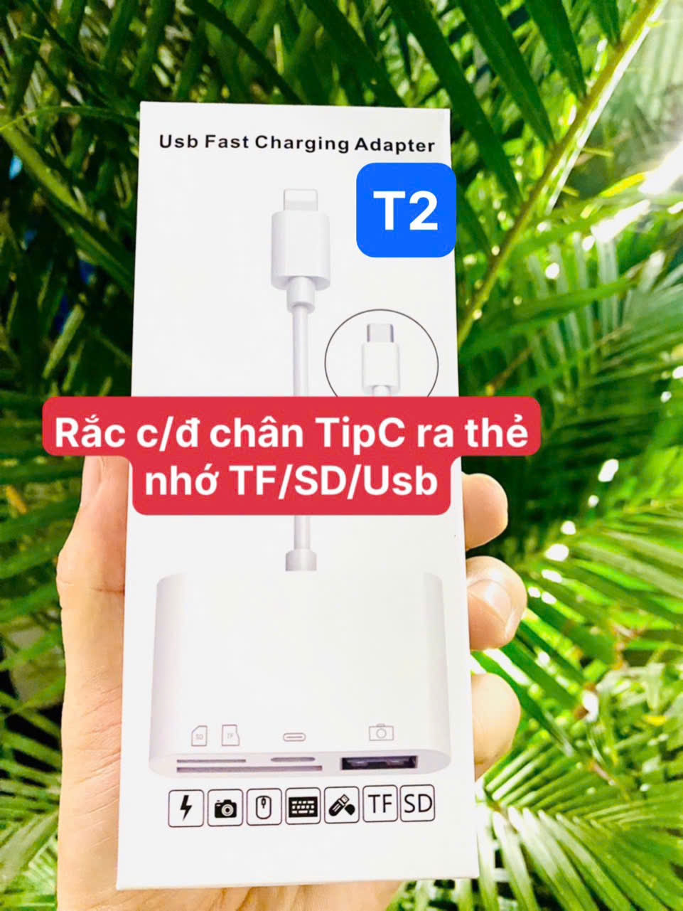 Cáp Chuyển đọc thẻ OTG T2 TypeC ra 3: thẻ nhớ TF, sD, cắm USB
