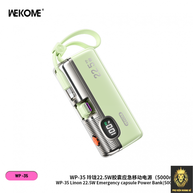 Sạc dự phòng Wekome WP-35 5000mah mini 1 đầu typeC + dây lighting