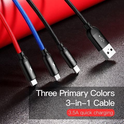 Cáp sạc 3 đầu Baseus Three Primery Color 3in1 Usb-lighting/micro/typeC