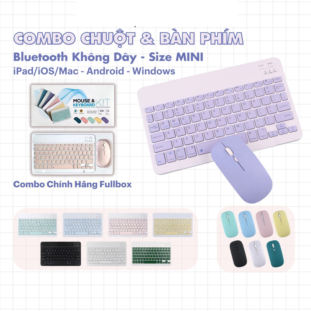 Bàn Phím + chuột combo Máy Tính Bluetooth Mini cho điện thoại, ipad, laptop