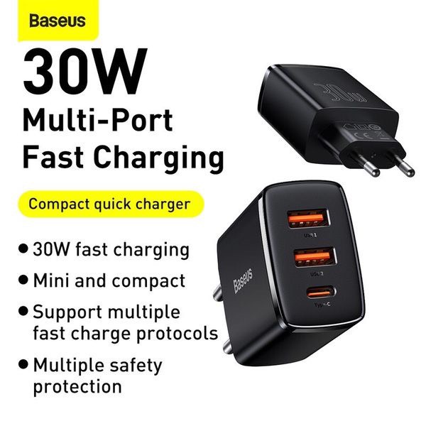 Cốc sạc 3 cổng Baseus 3 cổng 30w Baseus Compact