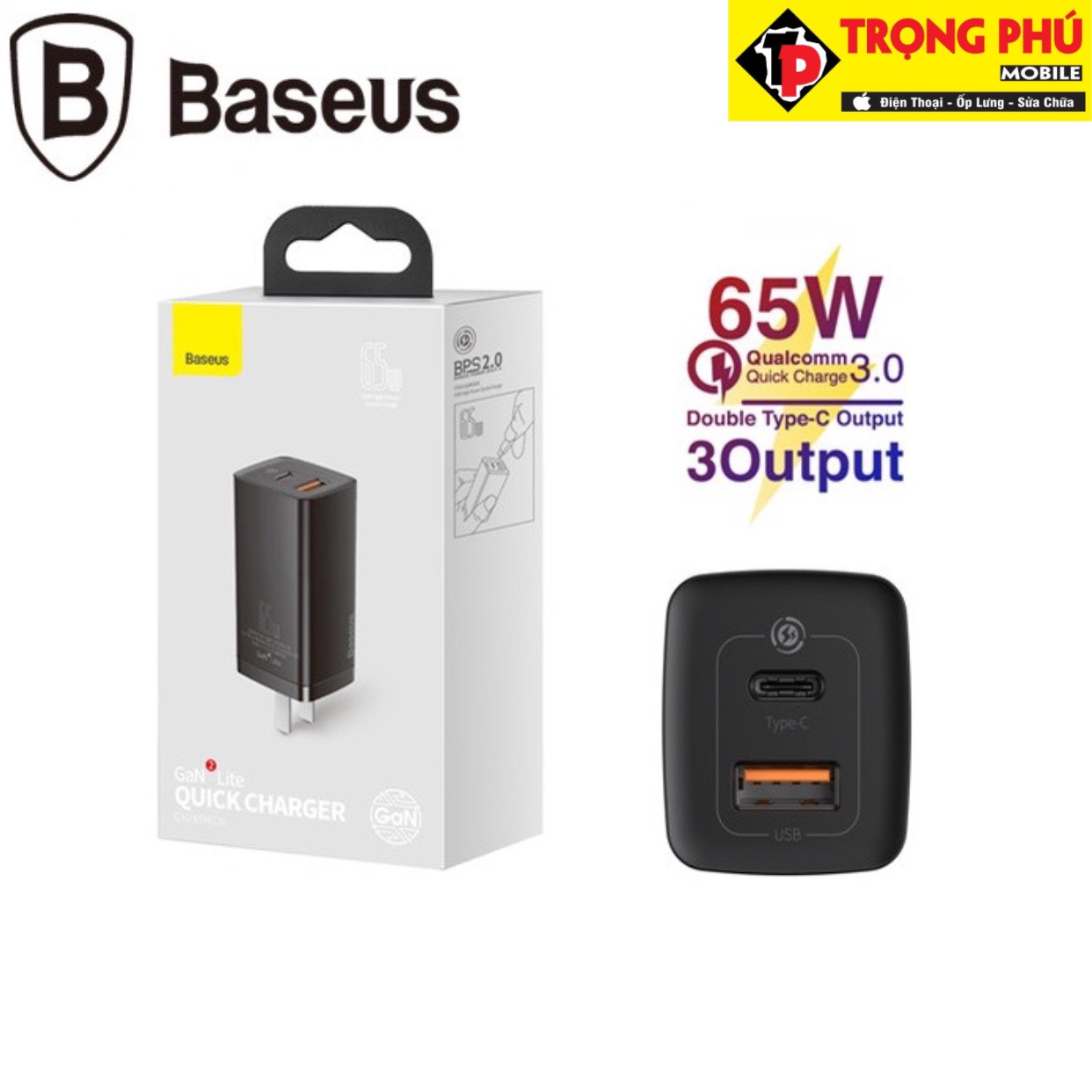 Cốc sạc 4 cổng nhanh Baseus 65W  Baseus GaN2 Lite