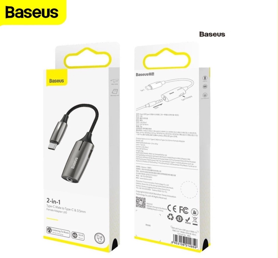 Cáp chuyển Baseus 2-in-1 TypeC Male to TypeC & 3.5mm L60