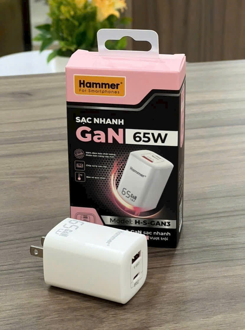 Cốc sạc 2 cổng GAN 65w Hammer H-S-GAN3 1C1A