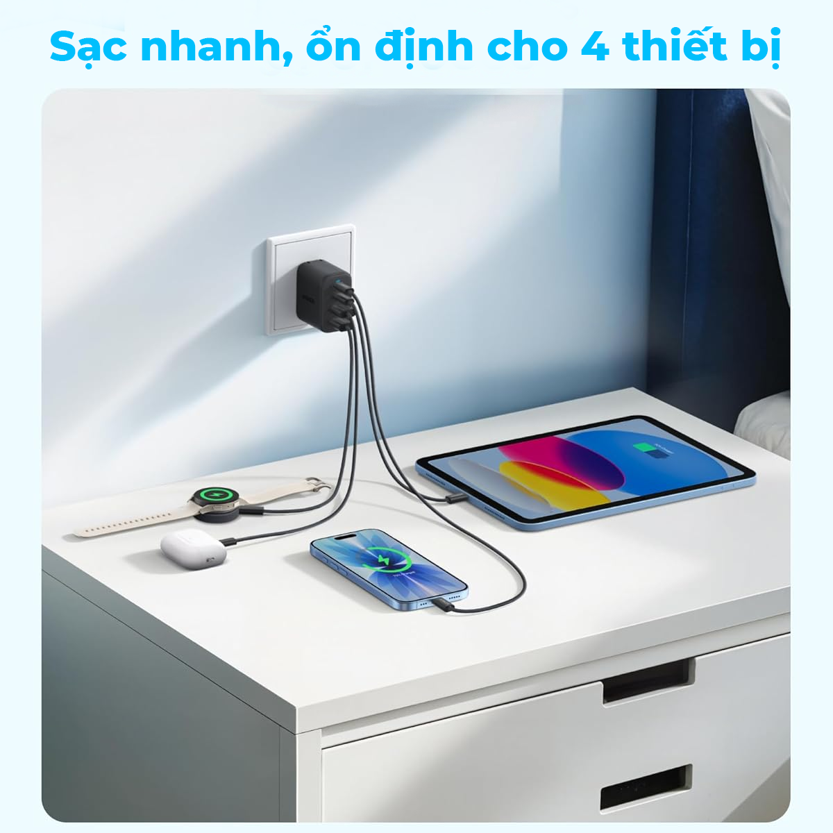 Cốc sạc 4 cổng Anker Zolo 2C2A 50W_A121E