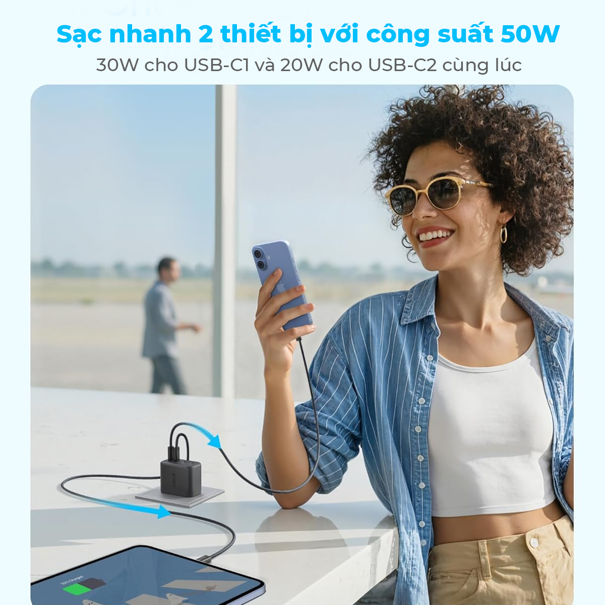 Cốc sạc 4 cổng Anker Zolo 2C2A 50W_A121E