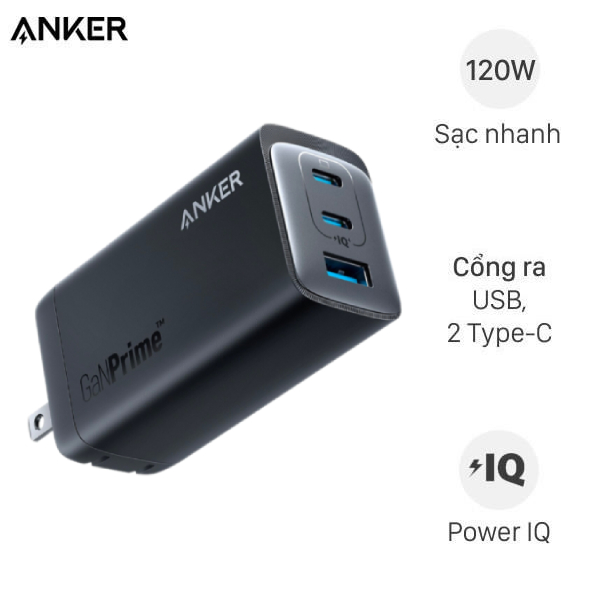 Cốc sạc Anker 737 GaNPrime 2C1A 120W Đen (Black) B2C_A2148111