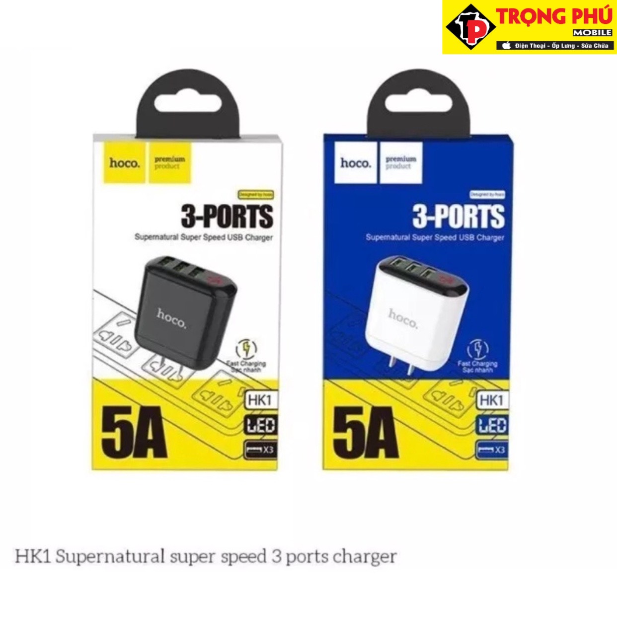 Cốc sạc 3 cổng  Hoco HK1 3 cổng có led