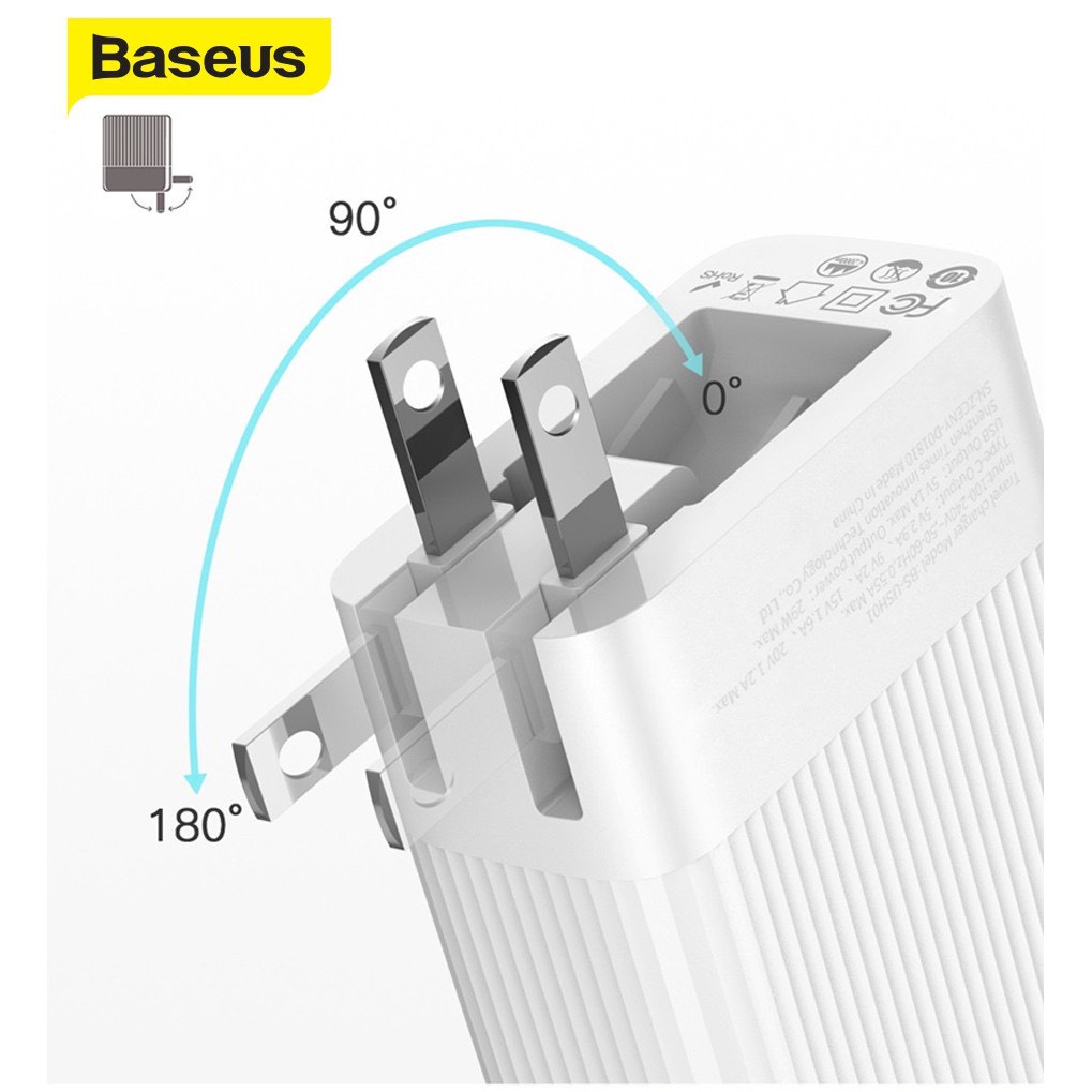 Cốc sạc TypeC Baseus 2 Cổng 30W Transun Chân Gập