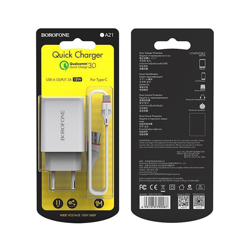 Bộ sạc Usb-Lighting borofone BA21A sạc nhanh