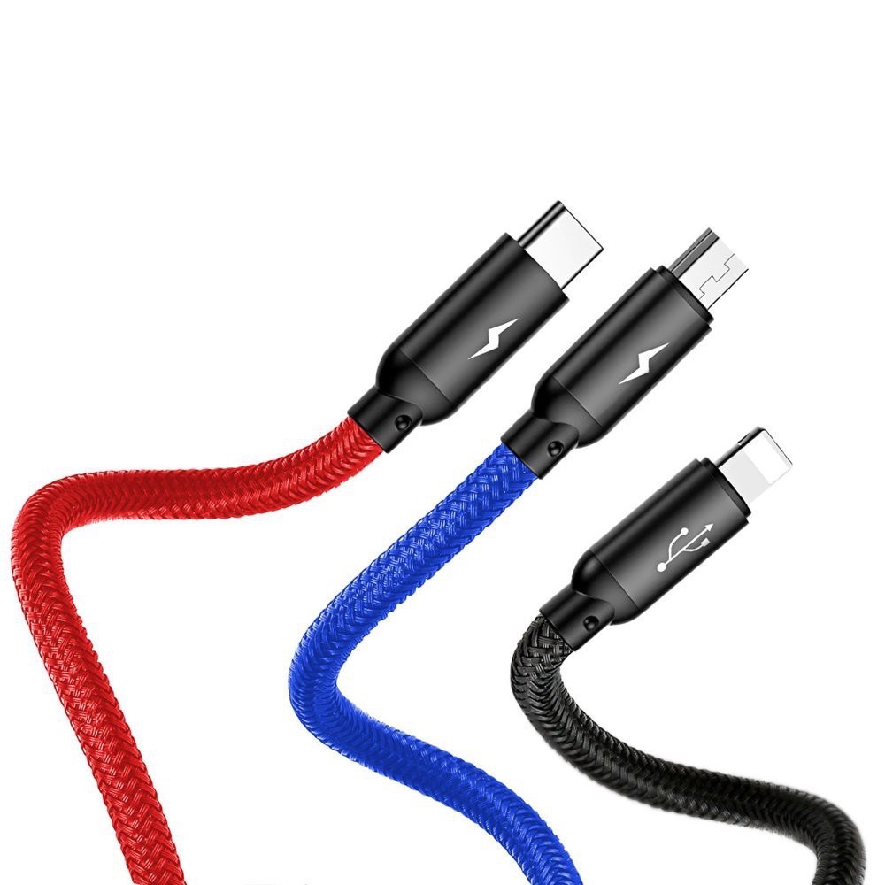 Cáp sạc 3 đầu 3in1 Baseus Three Primary colors