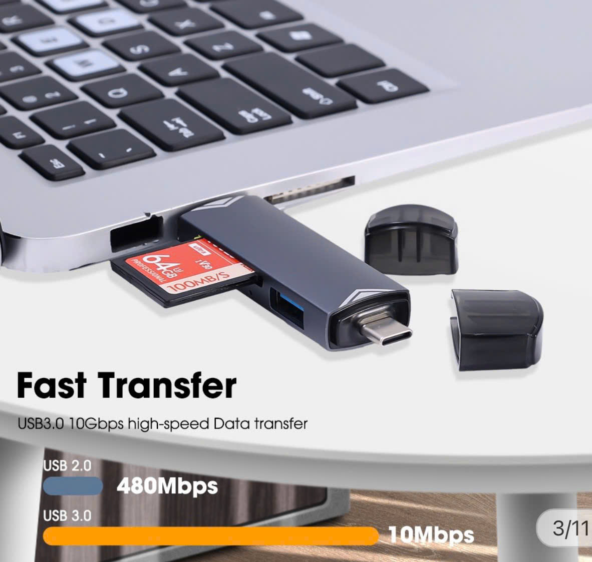 Đầu Đọc thẻ đa năng ATUD-17 OTG 3in1: USB, TypeC cắm thẻ nhớ SD, TF, Usb