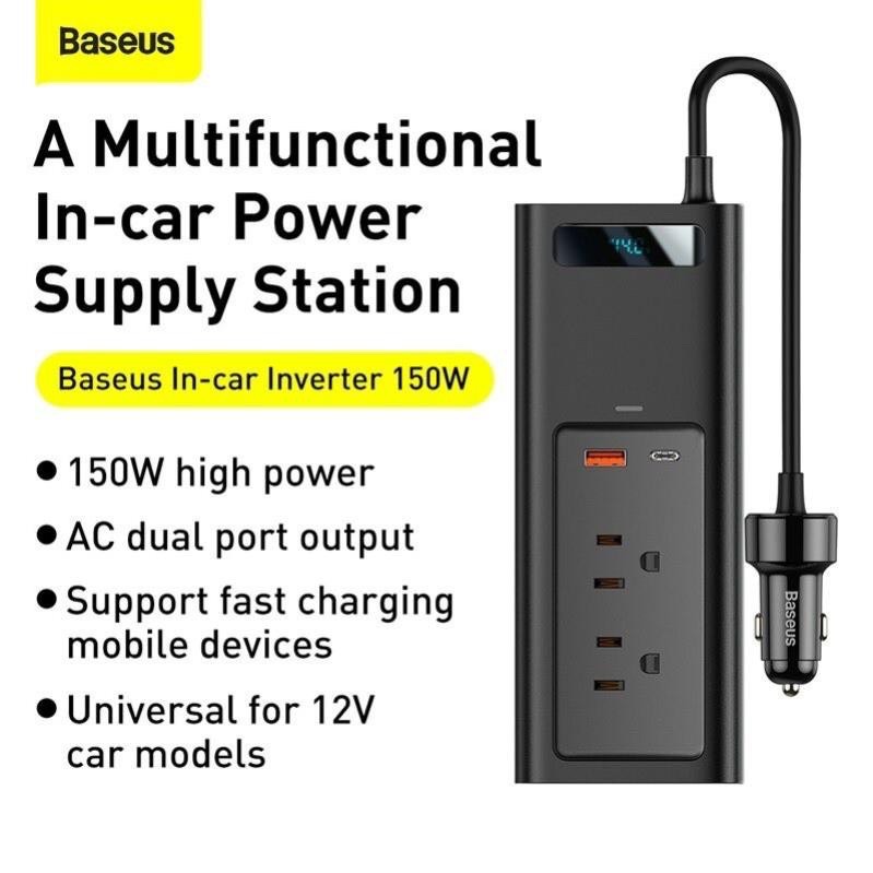 Tẩu Sạc ô tô Baseus In-car Inverter 150W chuyển đổi nguồn 110v, 220V sạc laptop