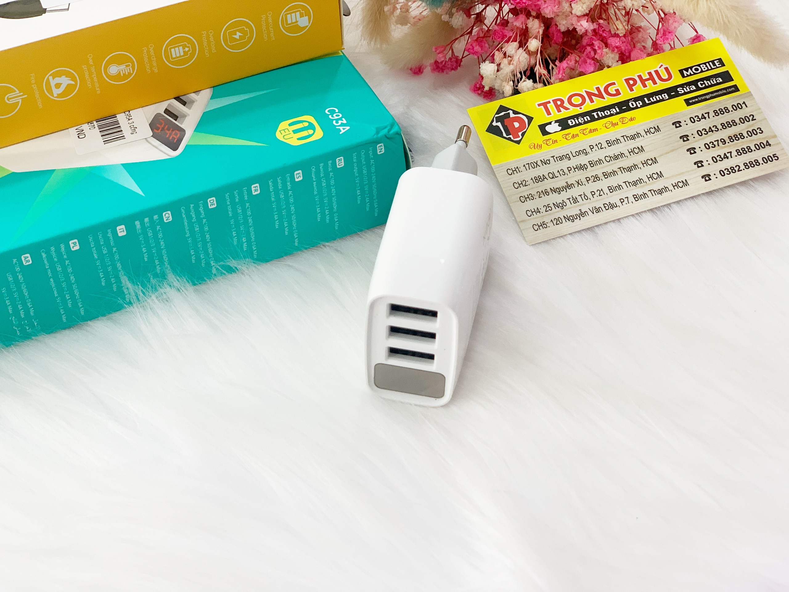 Cốc sạc 3 cổng Hoco C93A 3 cổng