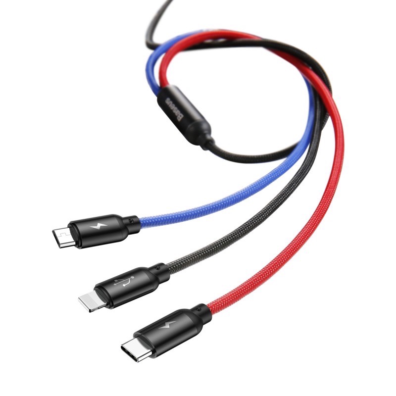 Cáp sạc 3 đầu 3in1 Baseus Three Primary colors
