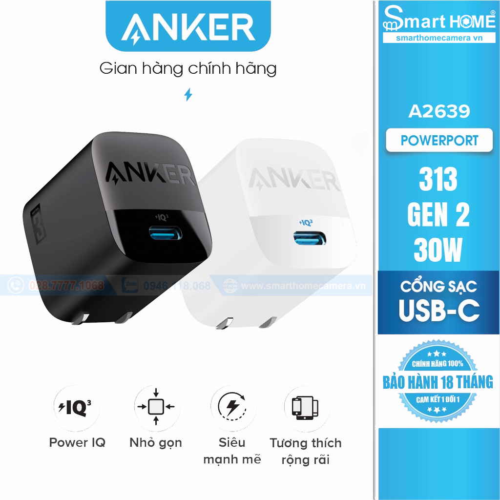 Cốc sạc TypeC Anker 313 GaN II 1C 30W