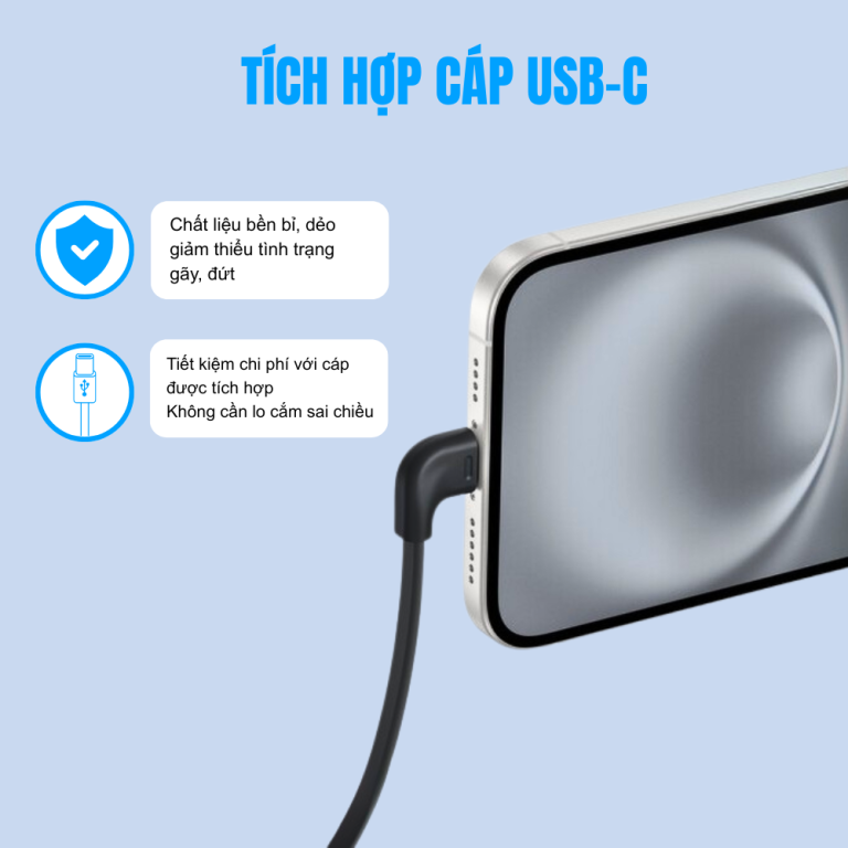 Sạc dự phòng Anker Zolo 2C1A 22.5W 20000mah (Built-In USB-C Cable) A110E