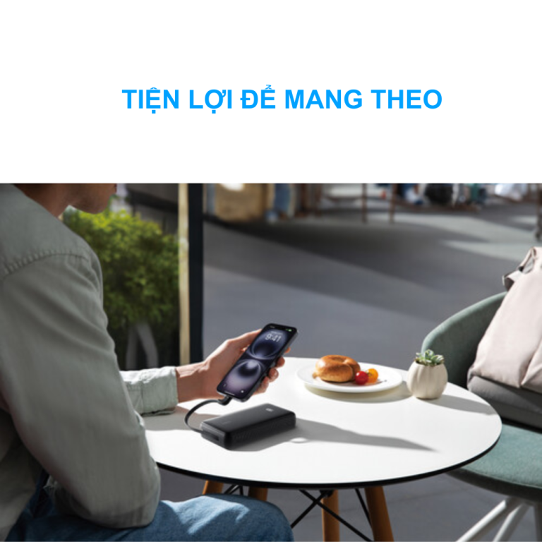 Sạc dự phòng Anker Zolo 2C1A 22.5W 20000mah (Built-In USB-C Cable) A110E
