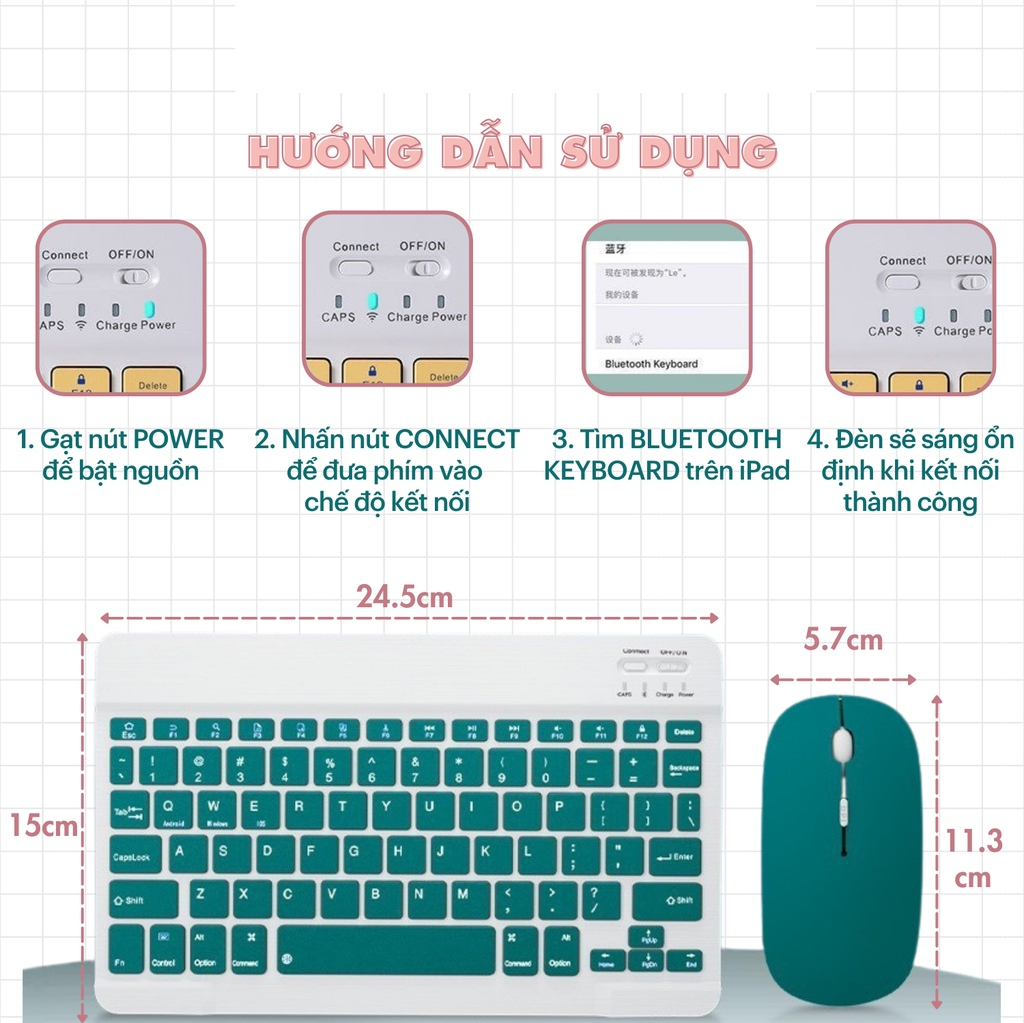 Bàn Phím + chuột combo Máy Tính Bluetooth Mini cho điện thoại, ipad, laptop