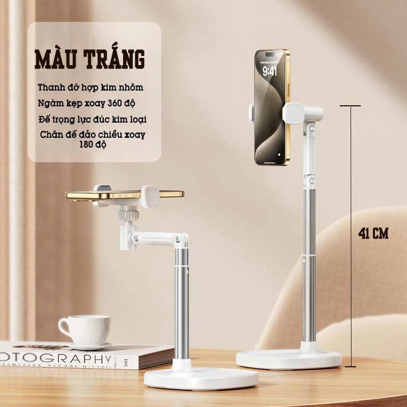 Kệ điện thoại T10 nhôm xoay360, cao 450cm livetream, xem phim