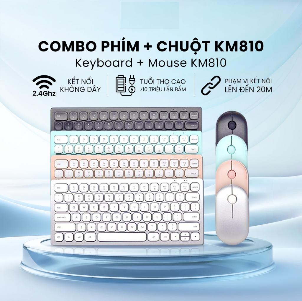 Bàn Phím + chuột màu combo bluetooth Không Dây FD - KM810