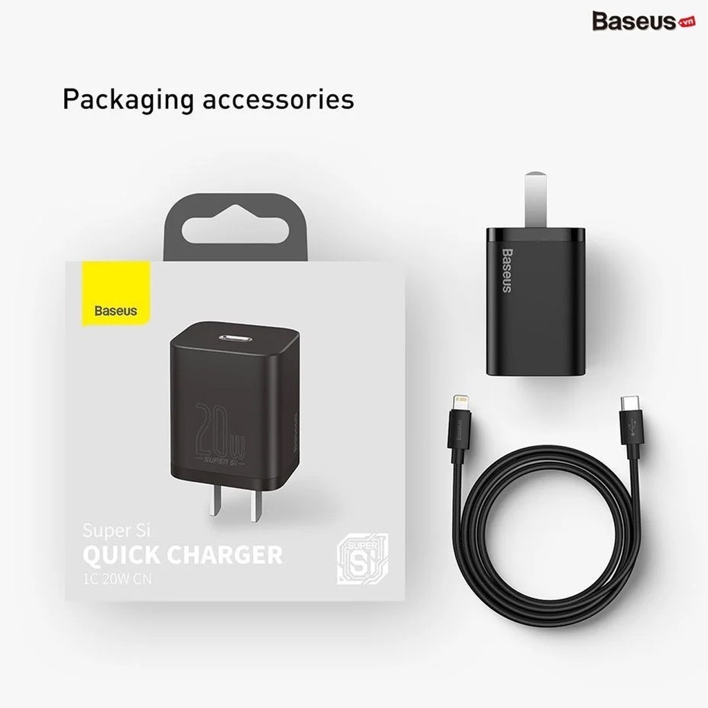 Bộ sạc TypeC-Lighting nhanh nhanh 20W Baseus Super Si Quick Charger