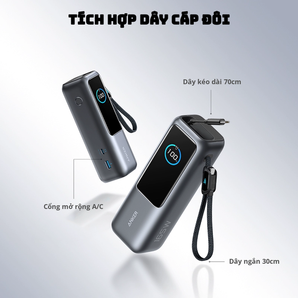 Sạc dự phòng Anker Zolo 1C1A 165W 25000mah kèm cáp TypeC sạc dượcd laptop A1695