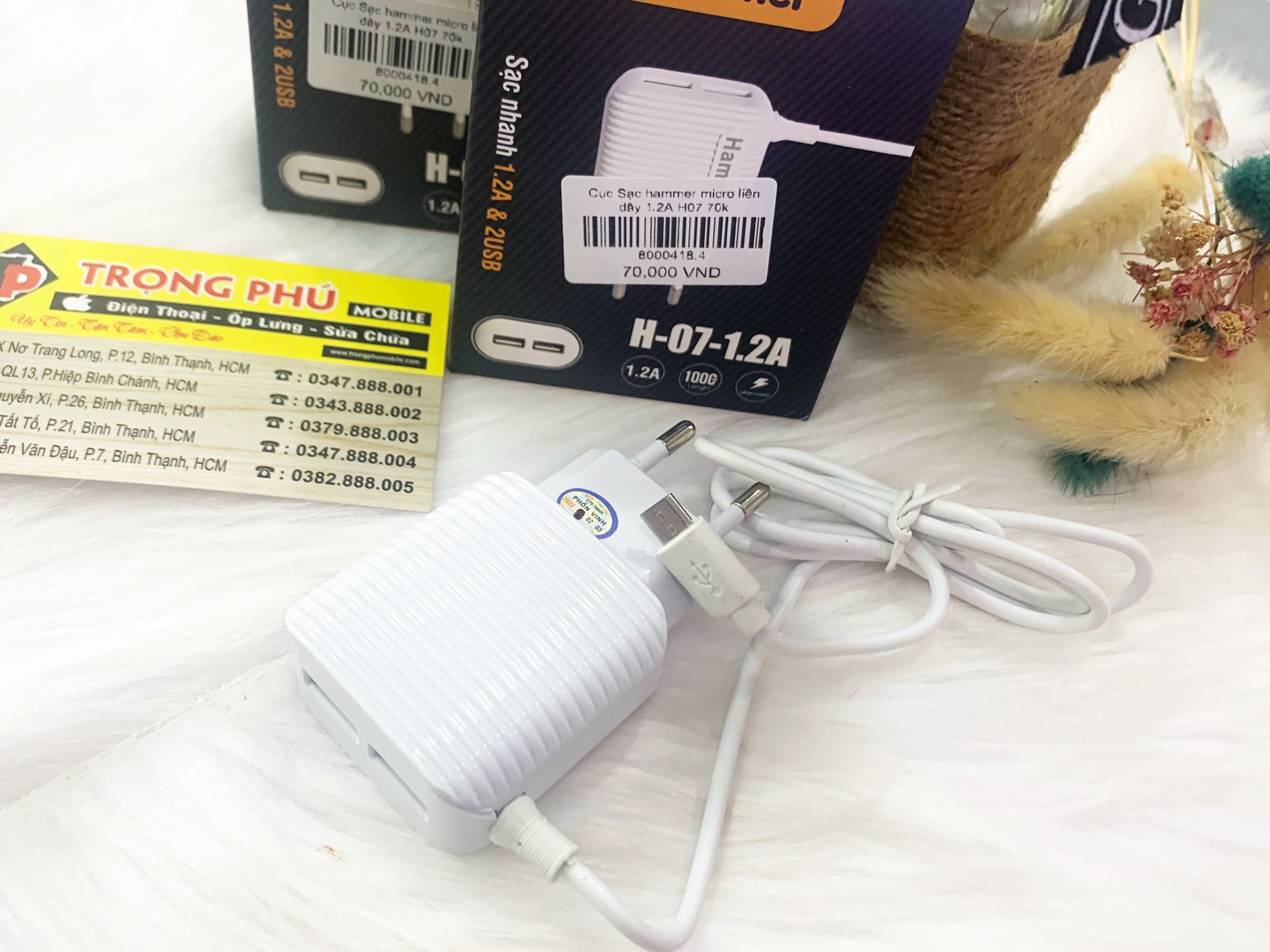 Cục Sạc Hammer micro 8600 liền dây 2.4A H07