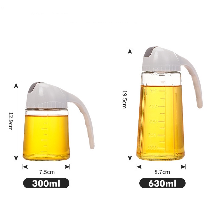 Bình Đựng Dầu Ăn Gia Vị Thủy Tinh Tự Mở Nắp Khi Rót 630ml.