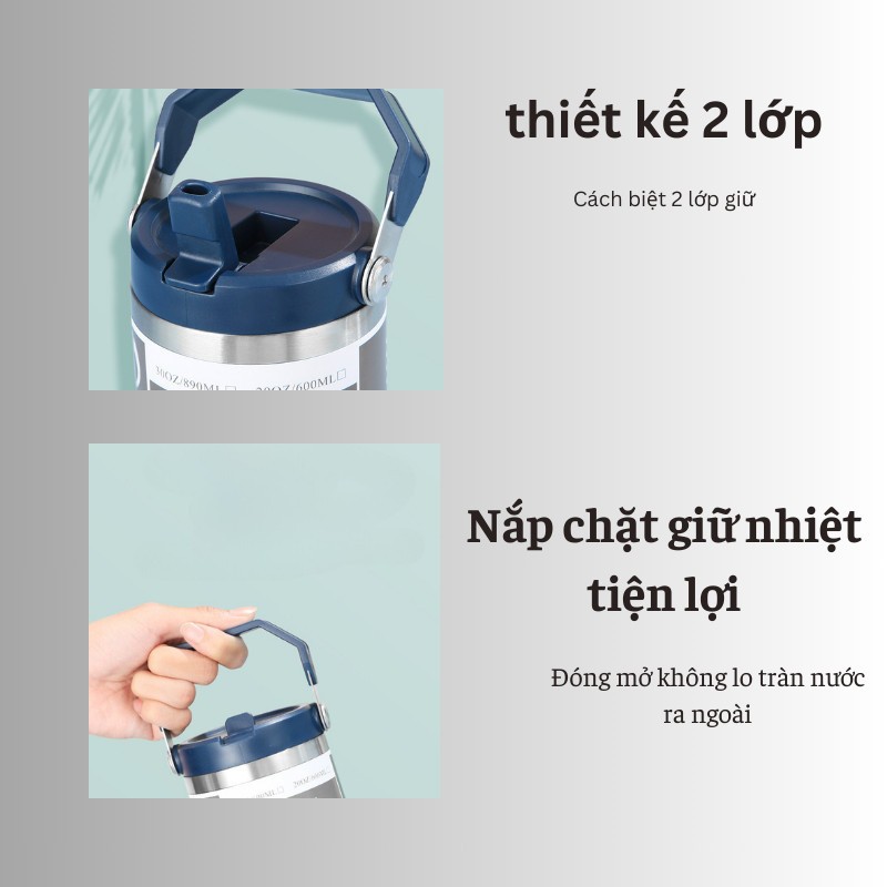 Bình/ Ly nước giữ nhiệt có quai xách 900ml