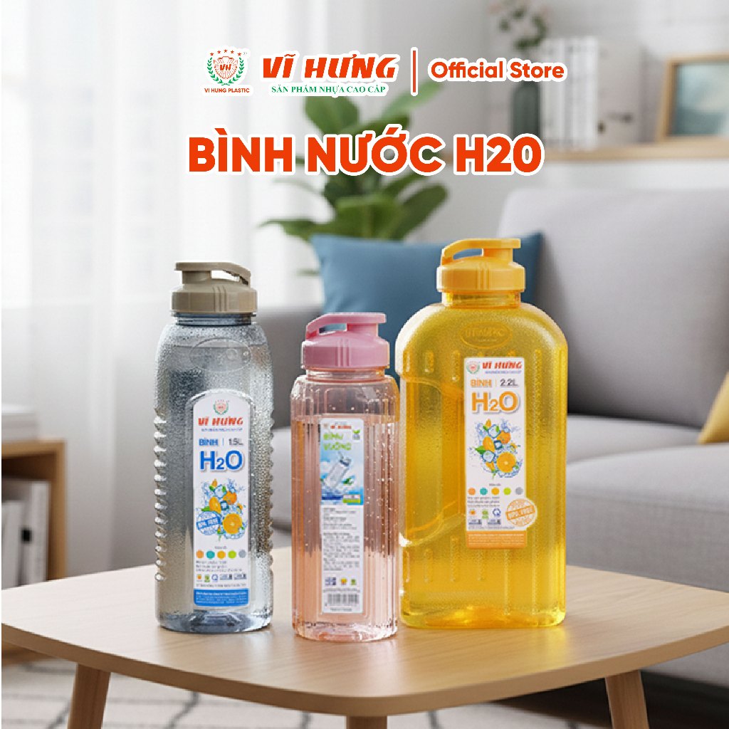 Bình nước nhựa vuông Vĩ Hưng 3044. 1100ml