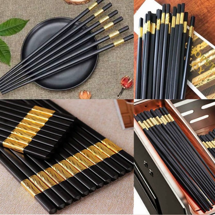 Bộ 10 Đôi Đũa Ăn Hợp Kim Đầu Bọc Vàng..