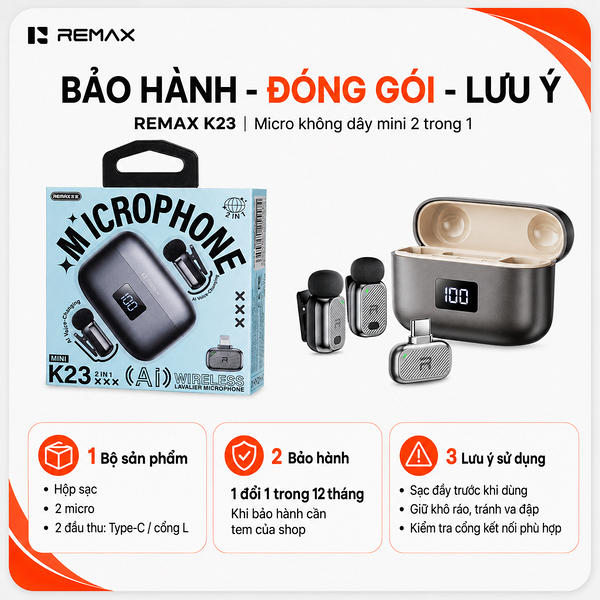 Micro Thu Âm Cài Áo Remax K23 Type-c Đổi Giọng AI. 2 mic