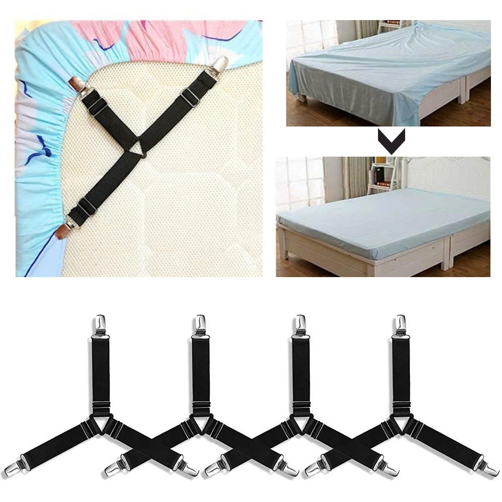 Bộ 4 dây Kẹp drap 3 chấu Inox Cố Định Ga Giường. màu ngẩu nhiên