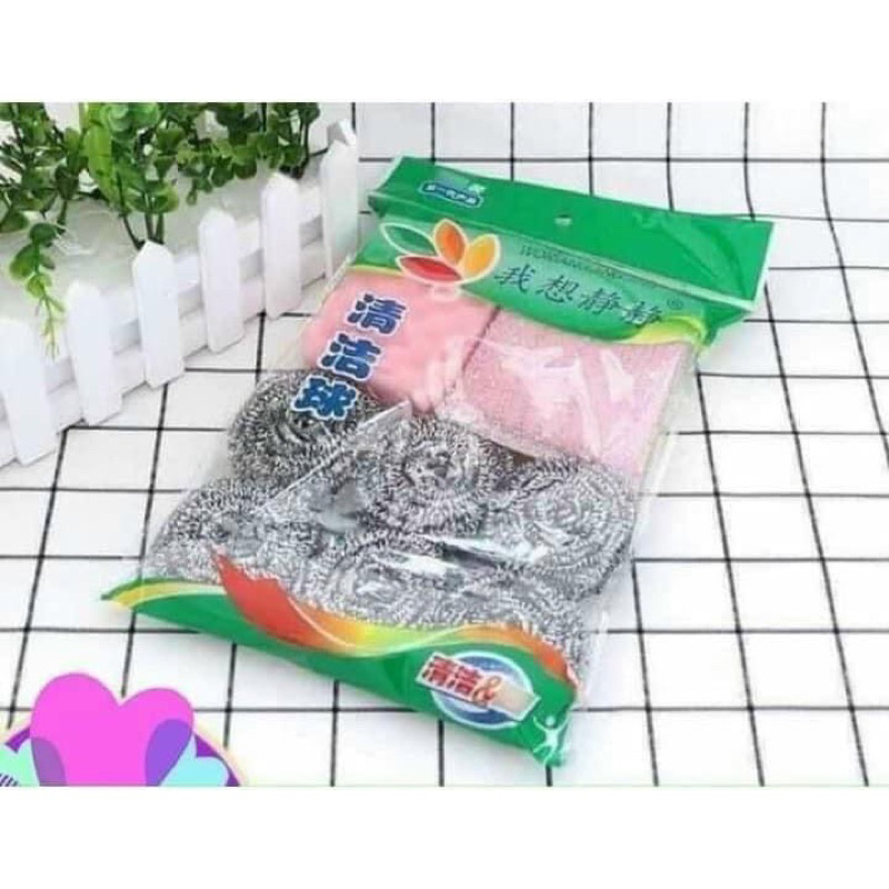 Bộ 9 Miếng Chà Xoong Lưới Thép Mềm (Vuông+Tròn)