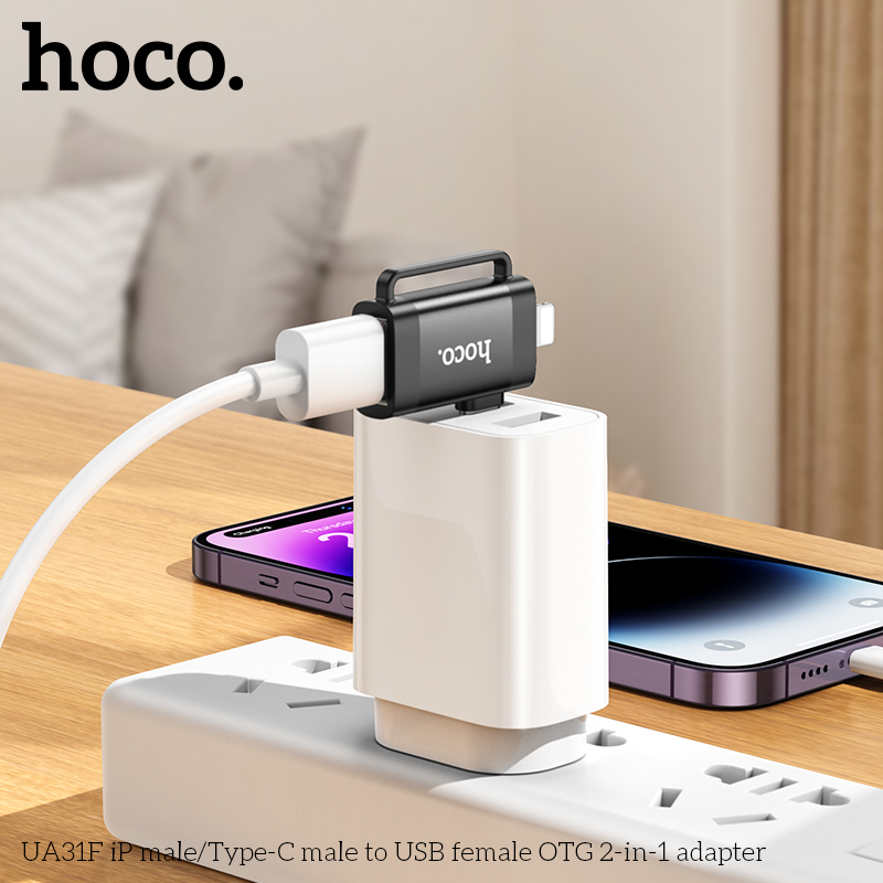 Bộ chuyển 2in 1 Lighting/TypeC sang USB Hoco UA31F otg