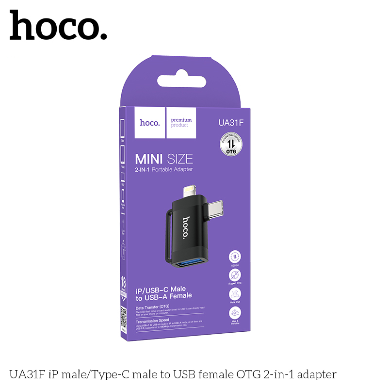 Bộ chuyển 2in 1 Lighting/TypeC sang USB Hoco UA31F otg
