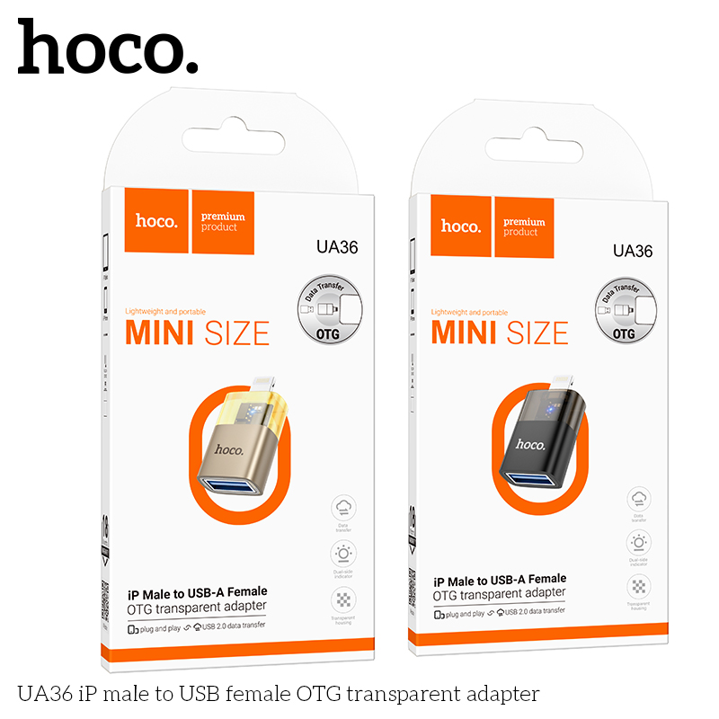 Bộ chuyển đổi Hoco UA36 Lighting sang cắm USB OTG trong suốt