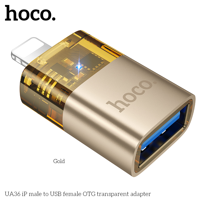 Bộ chuyển đổi Hoco UA36 Lighting sang cắm USB OTG trong suốt