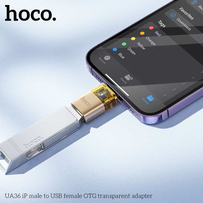 Bộ chuyển đổi Hoco UA36 Lighting sang cắm USB OTG trong suốt