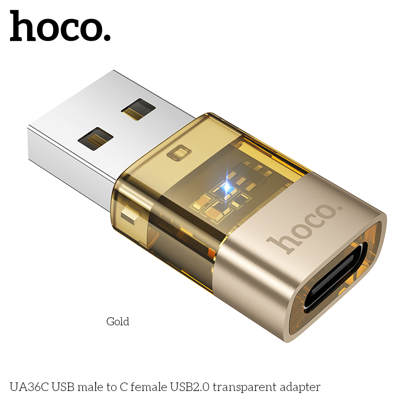 Bộ chuyển đổi Hoco UA36C USB sang Cắm TypeC USB2.0 trong suốt