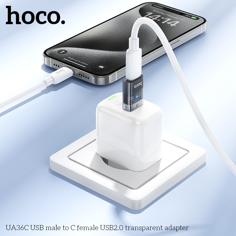 Bộ chuyển đổi Hoco UA36C USB sang Cắm TypeC USB2.0 trong suốt
