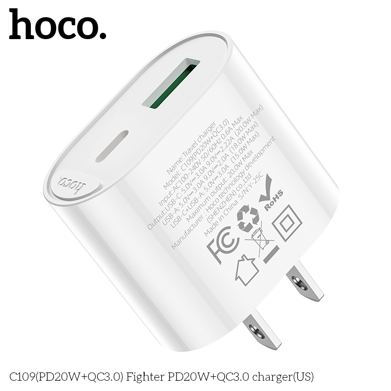 Cốc sạc 2 cổng Hoco C109/C109A 20w 2 cổng U+C